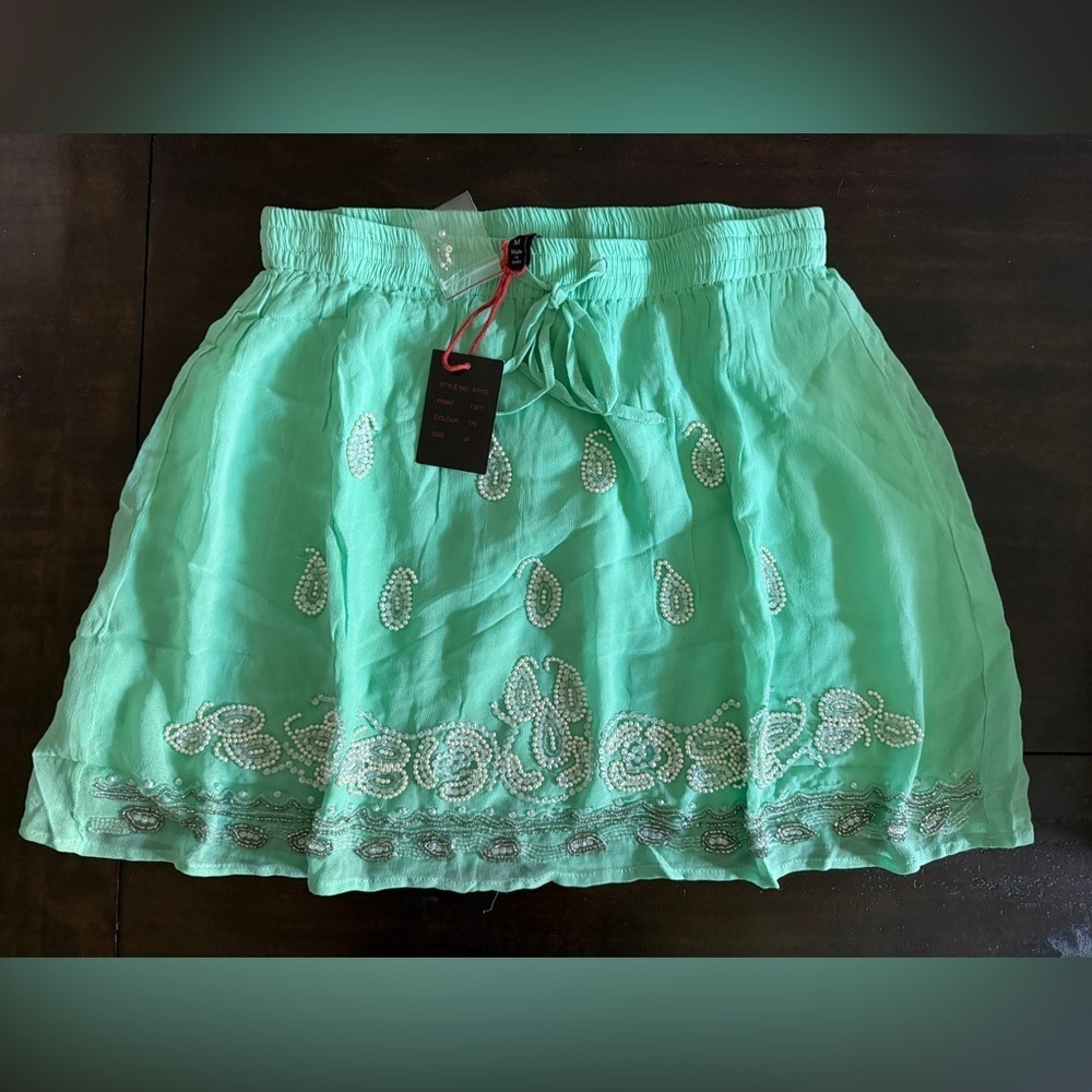 RAGA Anthropology Seafoam Bubble Mini Skirt with Tie Front NEW - Picture 1 of 3